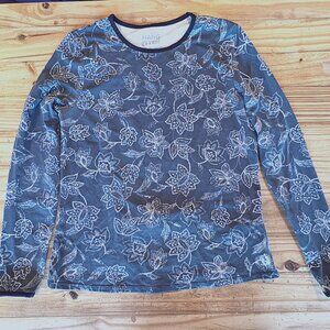 Hang Ten Rash Guard Athletic Shirt Floral Pattern Stretch UPF 50 Back Pocket.